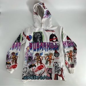 Sugarhill Hoodie Mens Small White AOP‎ 7 Deadly Sins Goth Grunge Pullover Jacket